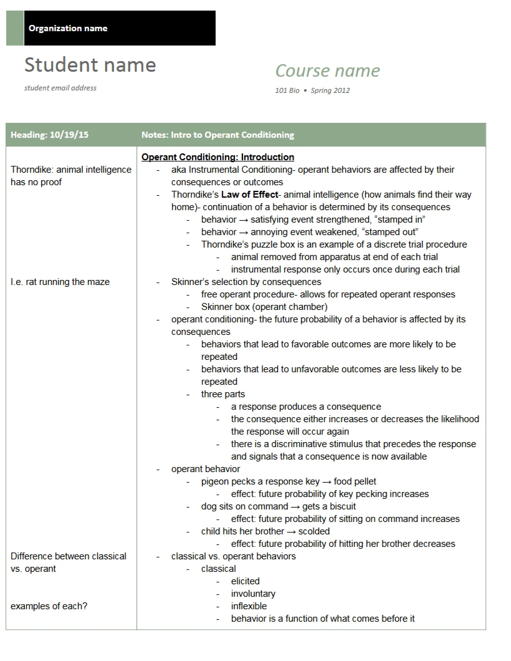 Operant Conditioning Introduction Notes