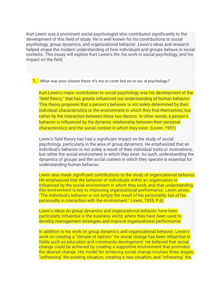 Essay on Kurt Lewin