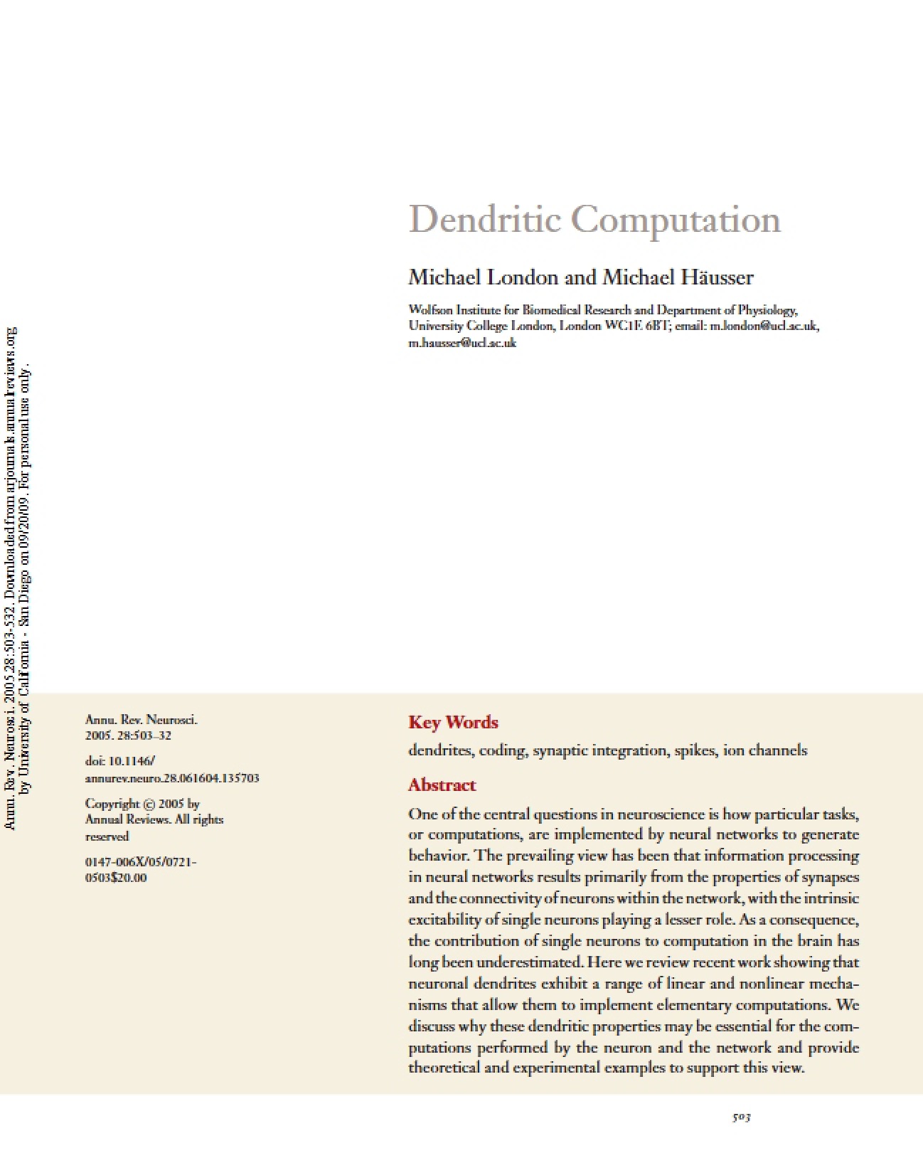 Computational Logic of Dendrites