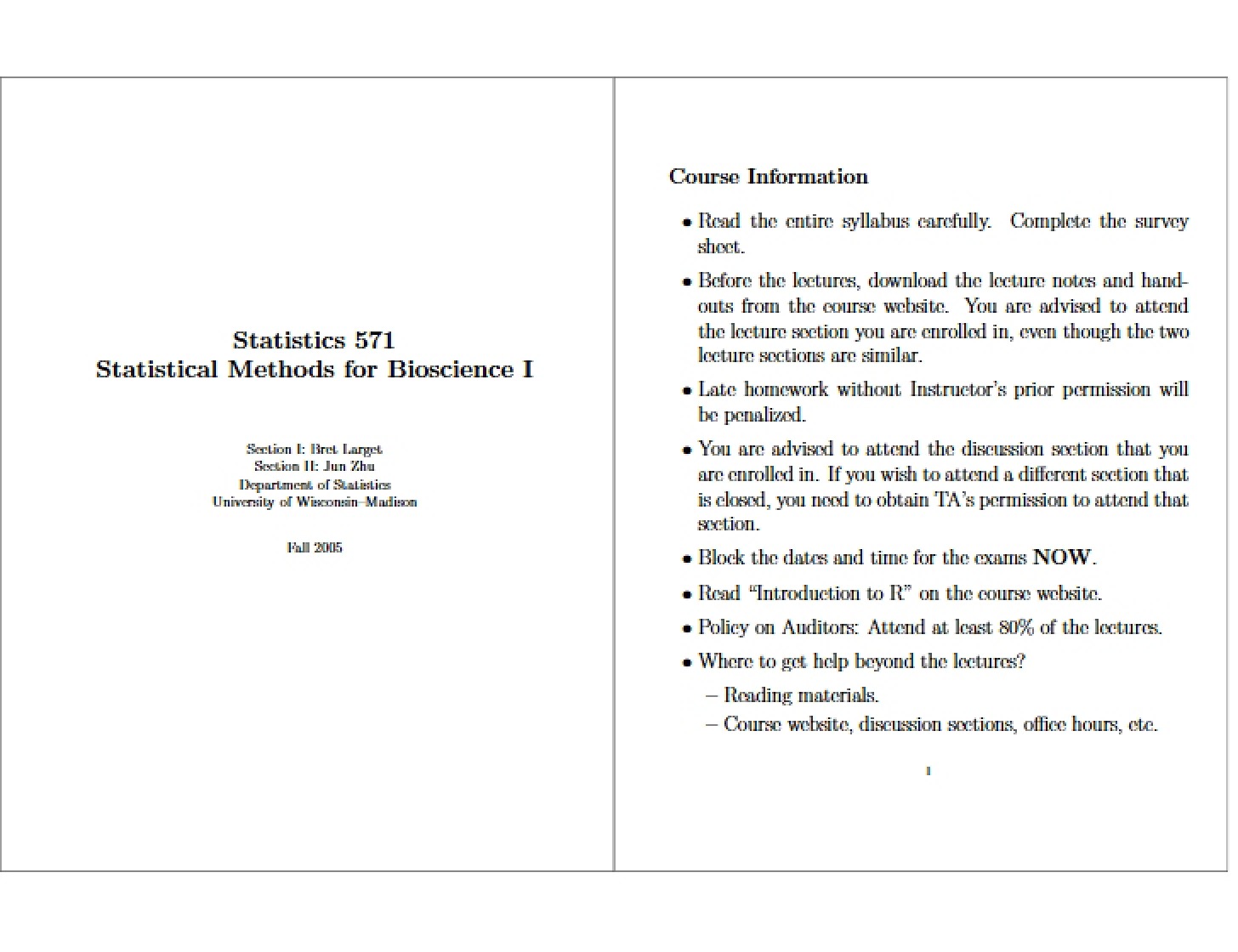 Class Notes for STAT 571