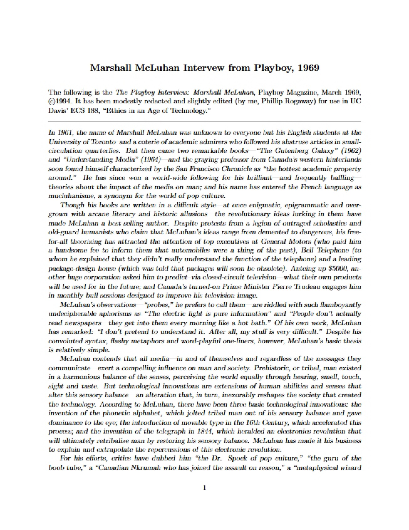 Lecture Notes II