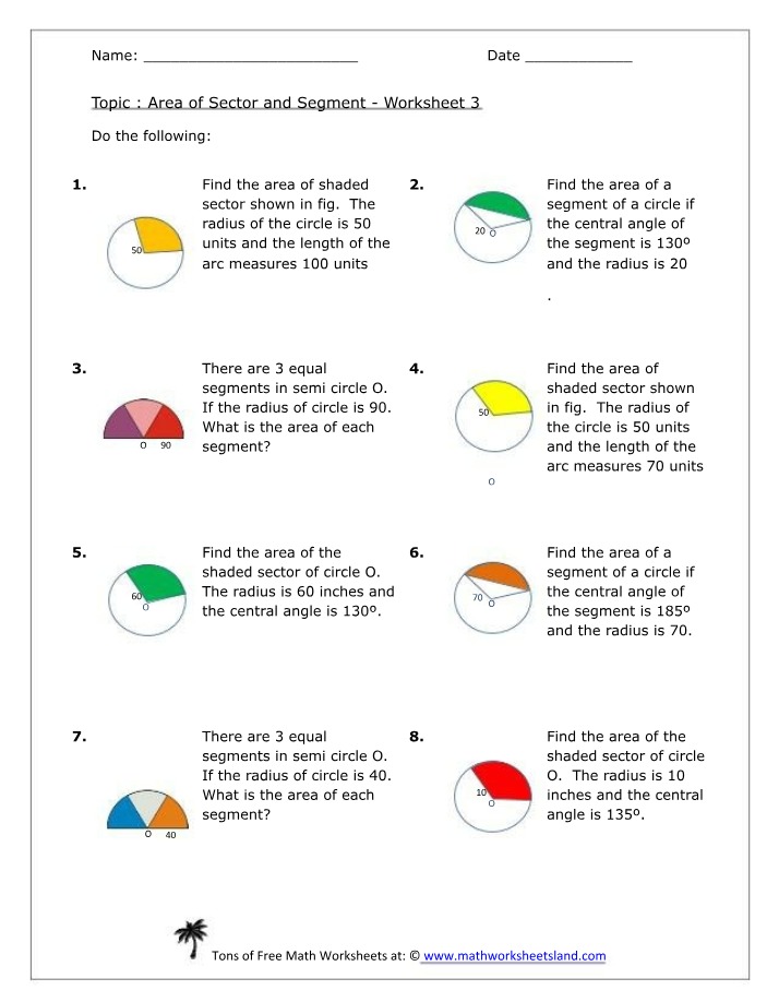 Worksheet 3 - Area of Sector and Segment