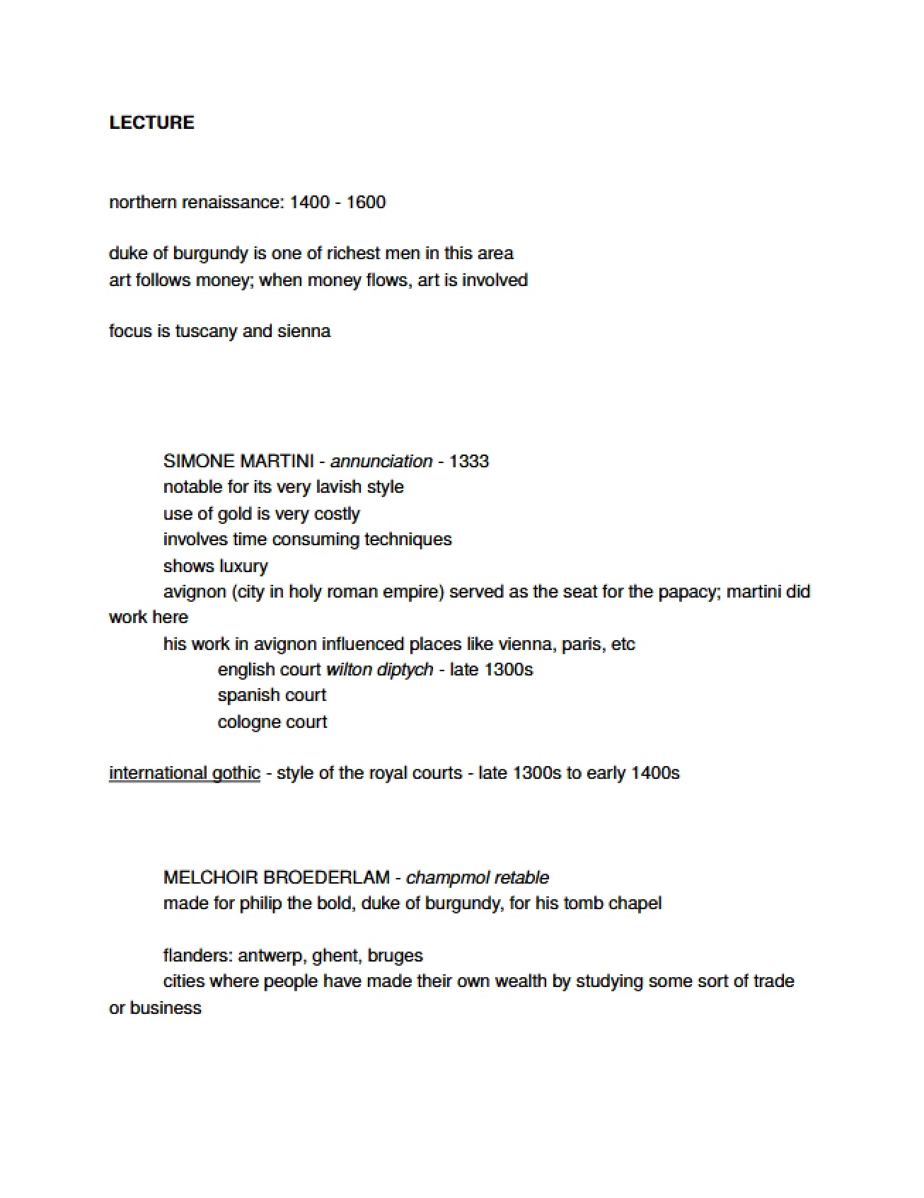 Renaissance Art Lecture Notes - ARTH 22007