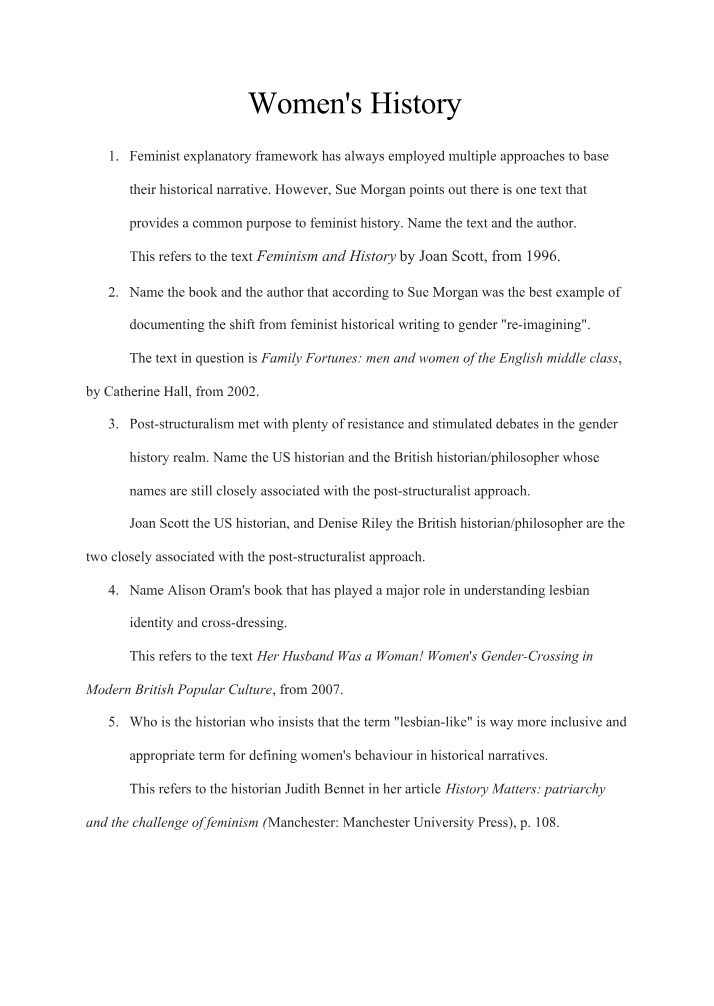 Texts, Shifts, and Debates in Women's History