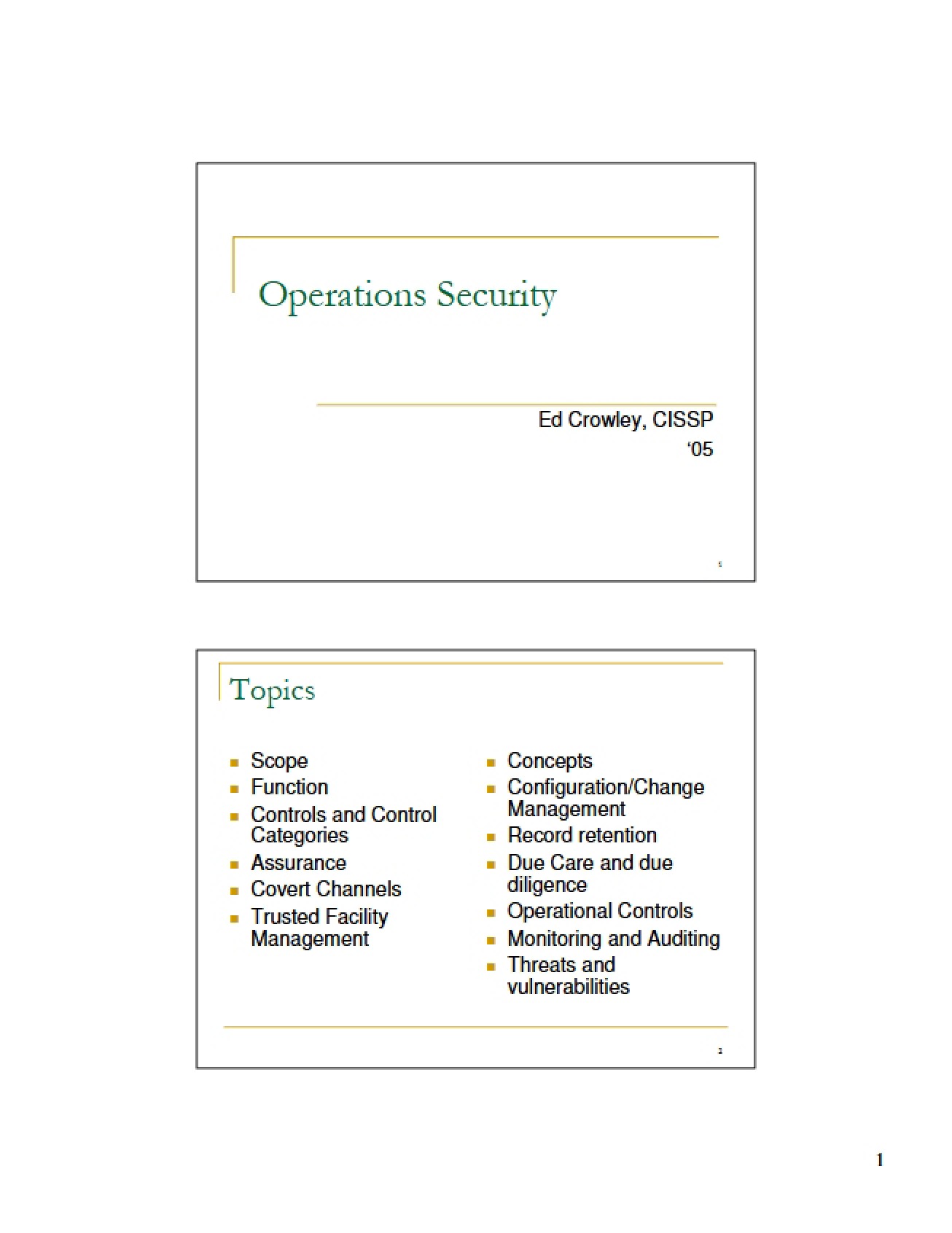 Security of Operations
