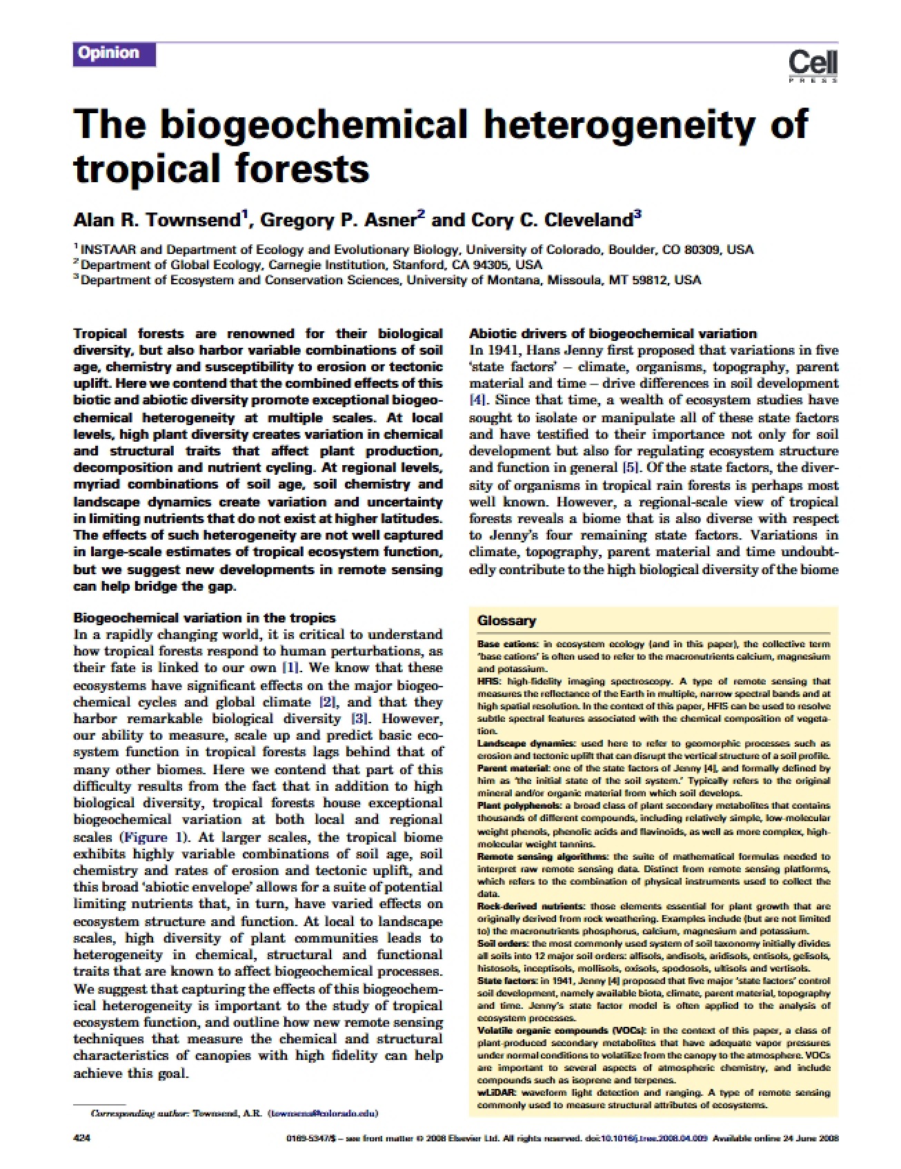 Biogeochemical Heterogeneity in Tropical Forests