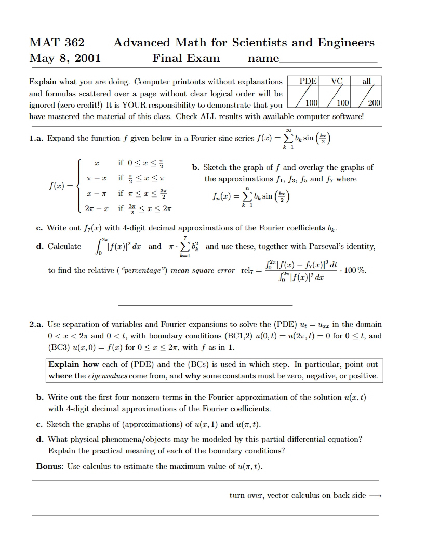 Scientists and Engineers Math Final