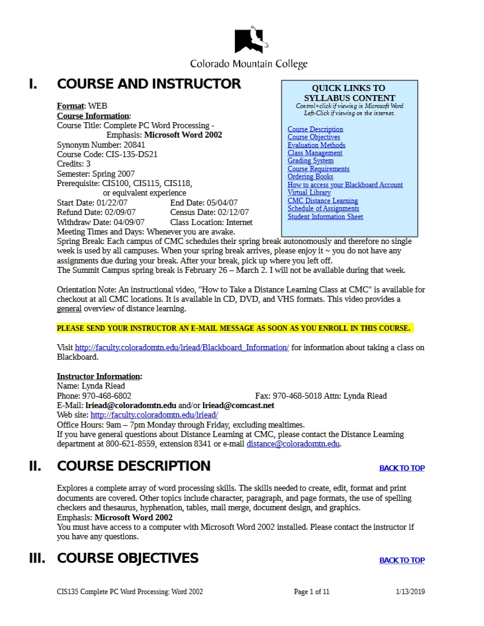 Complete Word Processing Syllabus