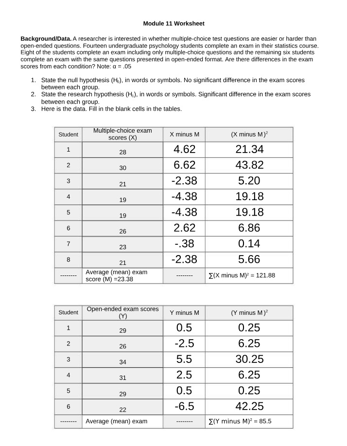 Worksheet for Module 11