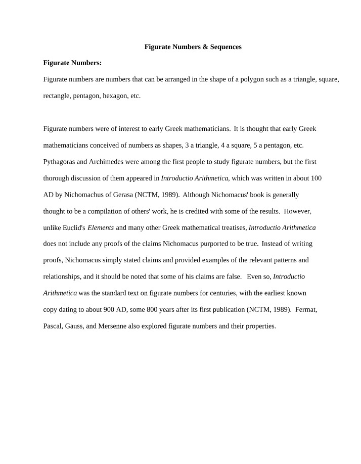 Week 6 Notes on Figurate Numbers