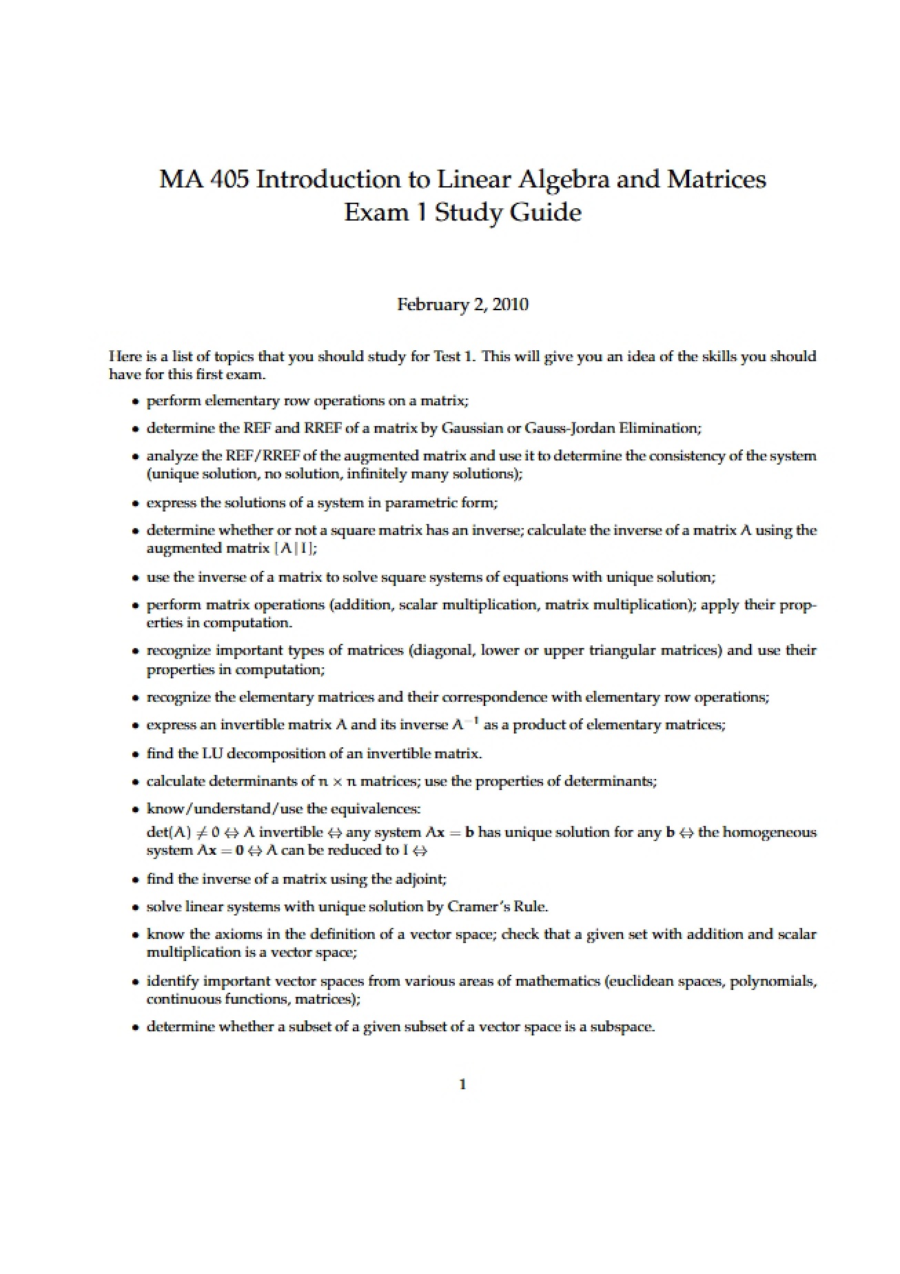 MA 405 Exam Study Guide