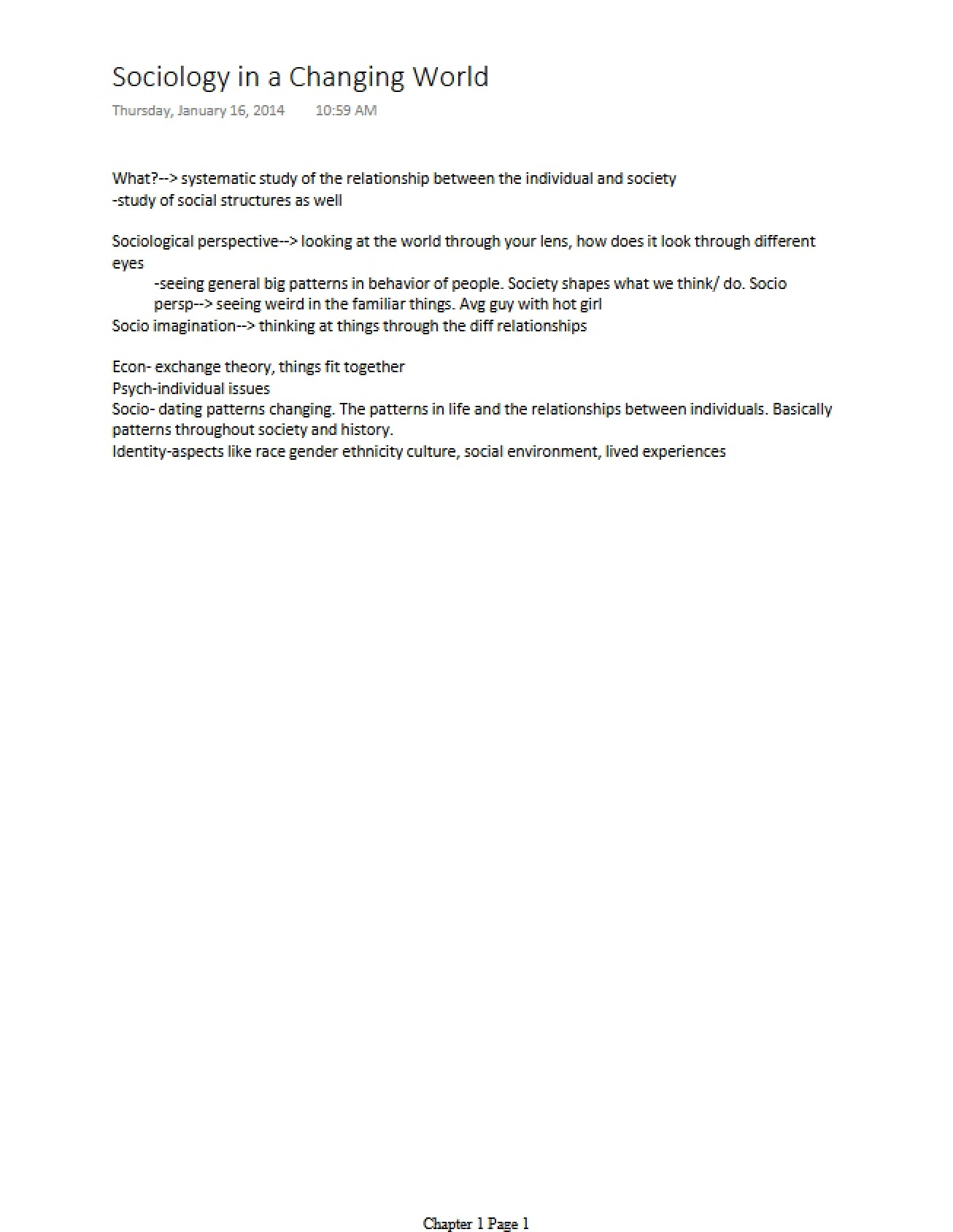 Notes for Sociology 101 Chapter 1