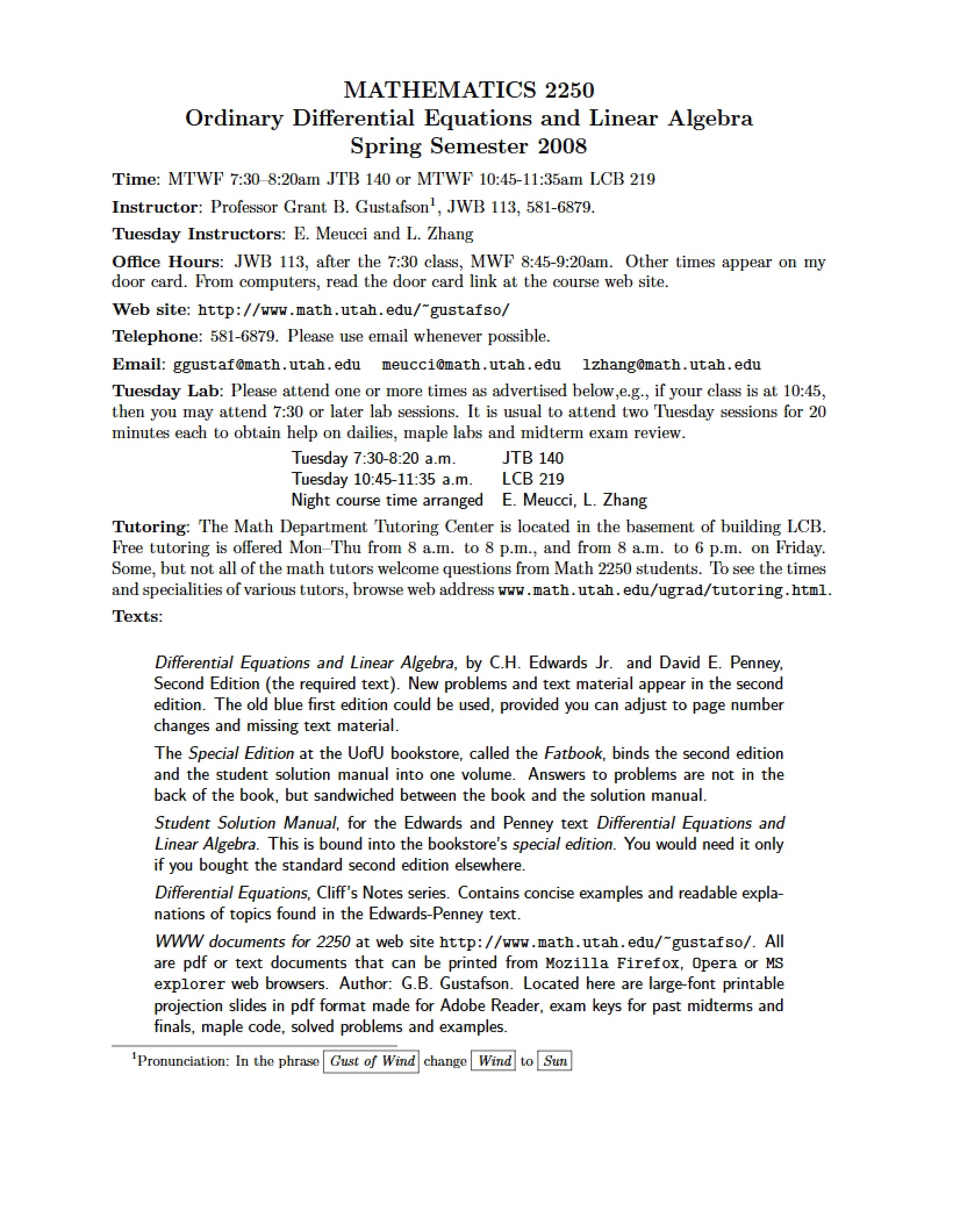 Syllabus for Differential Equations