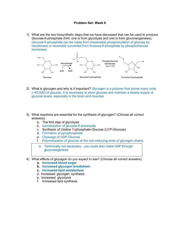 Week 8 Problem Set - Glycolysis vs. Gluconeogenesis