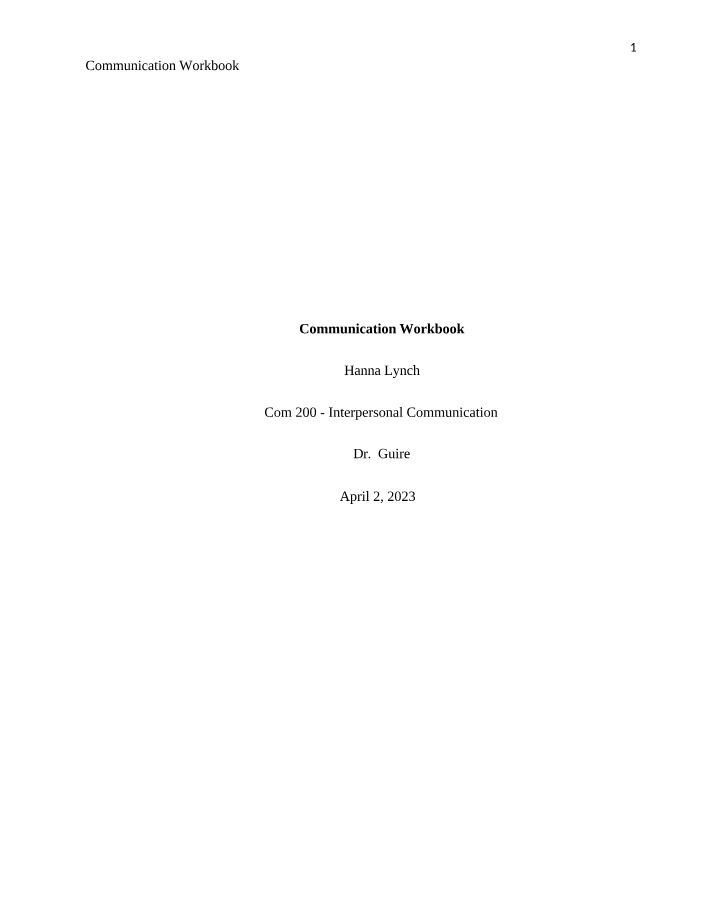 Interpersonal Communication Workbook