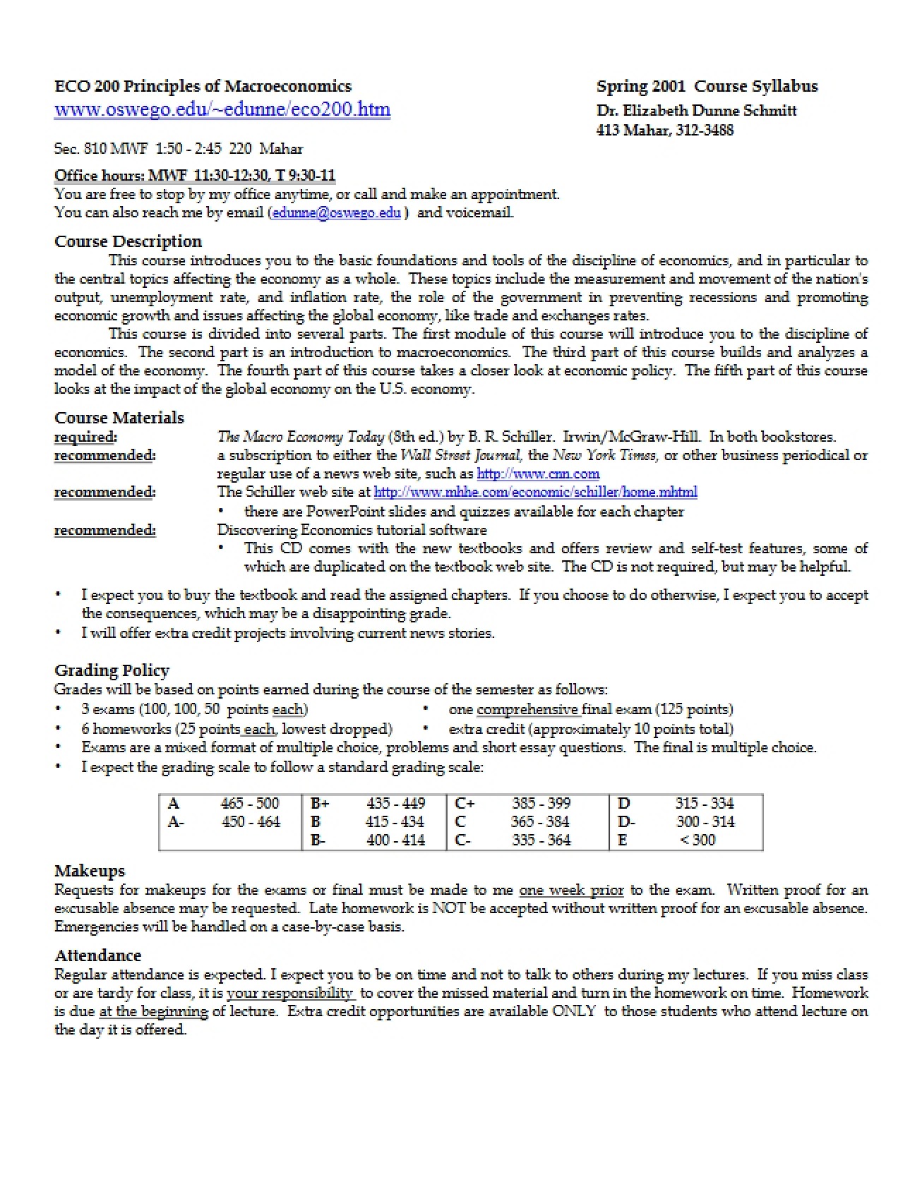 Syllabus for Principles of Macroeconomics