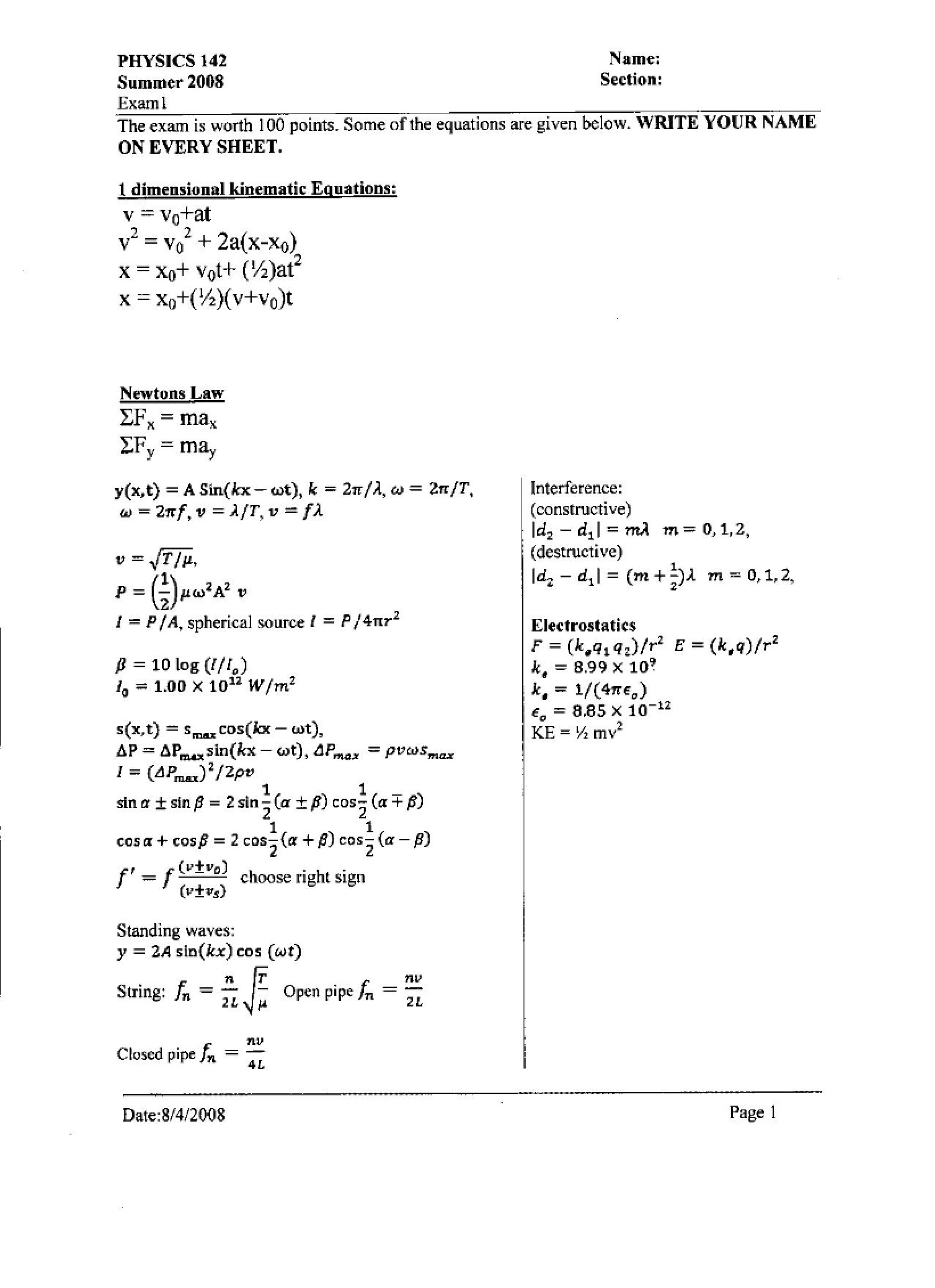 Examination One