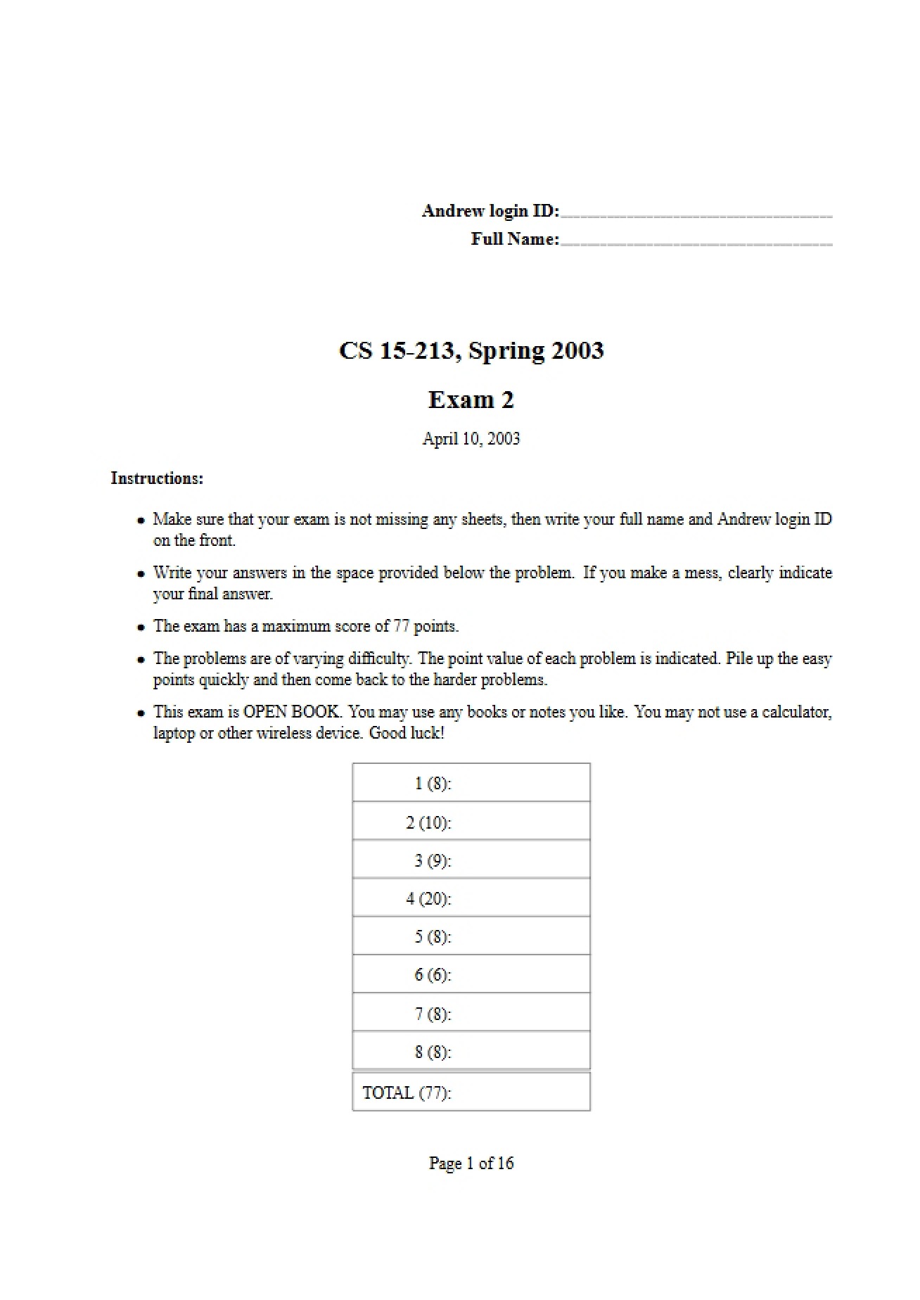 Second Examination (Part 1)