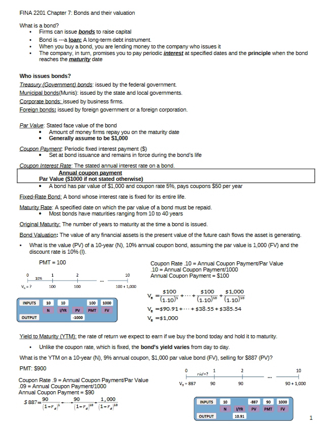 Valuation of Bonds Chapter 7