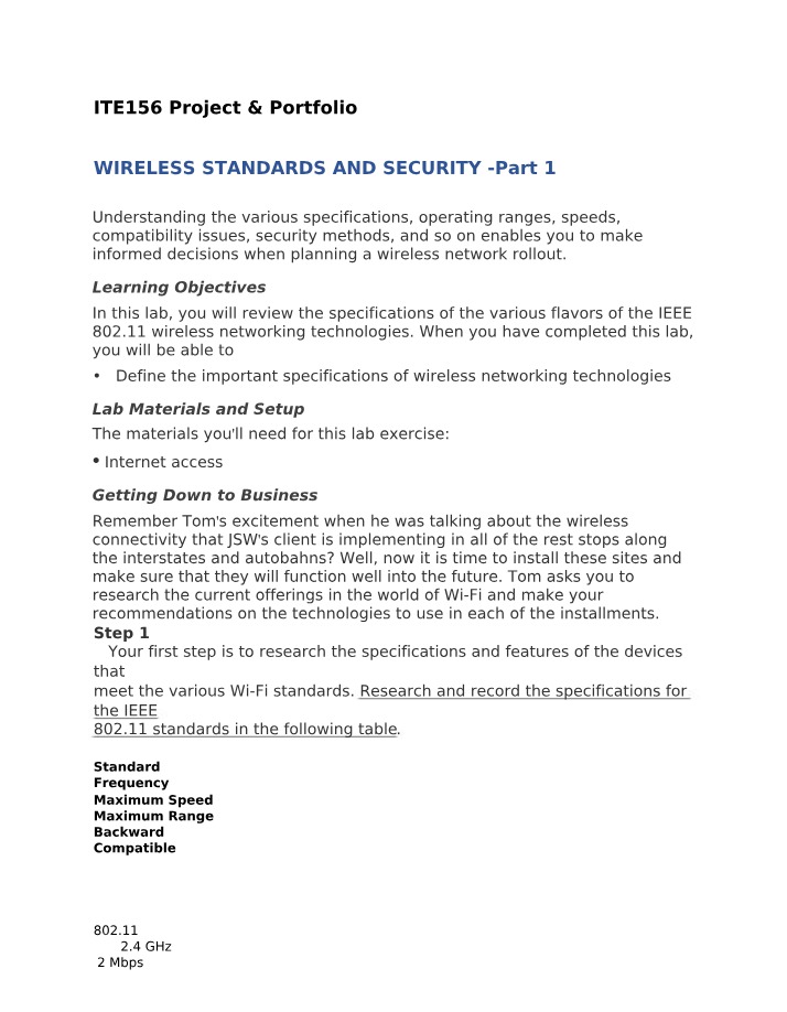 Wireless Security and Standards