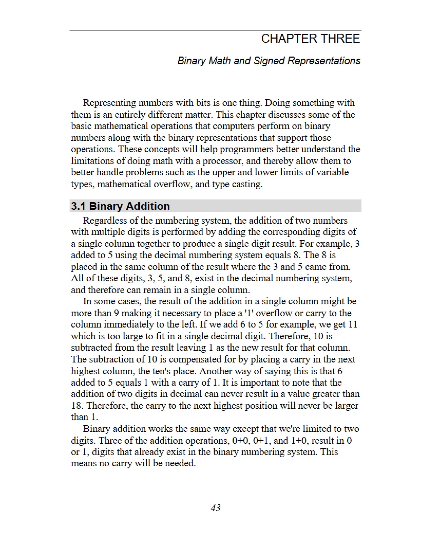 Binary Mathematics and Signed Representation