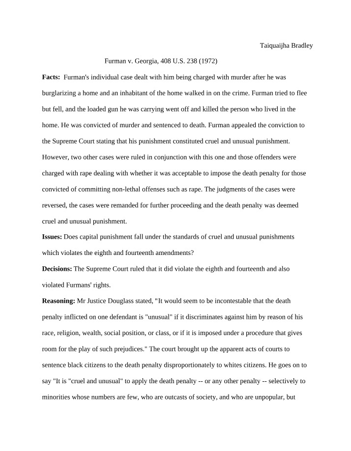 Furman v. Georgia - The Unconstitutionality of the Death Penalty