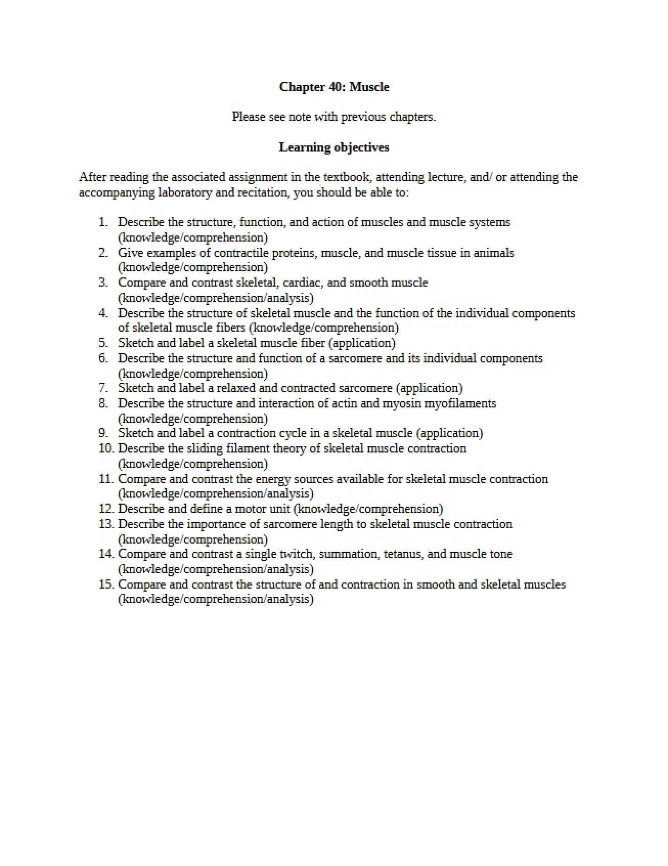 Lecture on Muscles (Chapter 40)