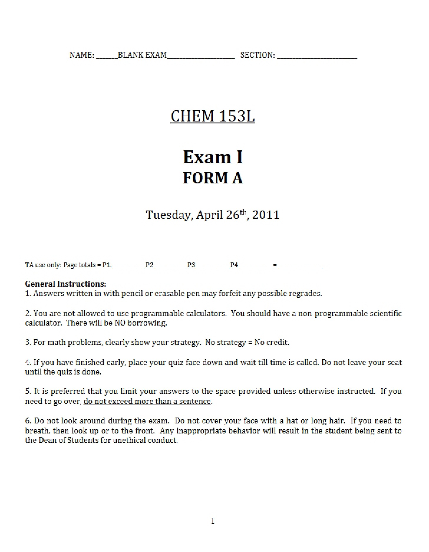 Spring 2011 Exam I Blank Form (Timing)