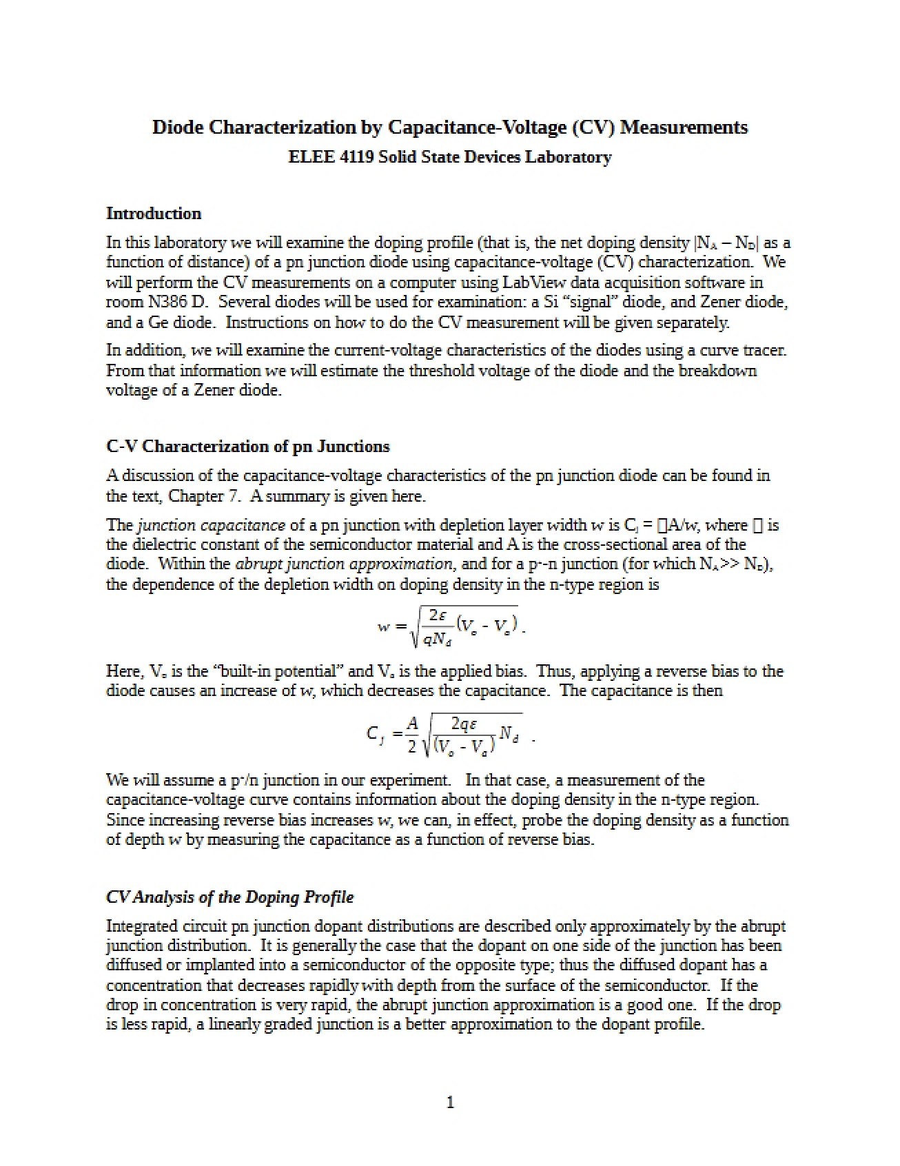 CV Measurements for Diode Characterization