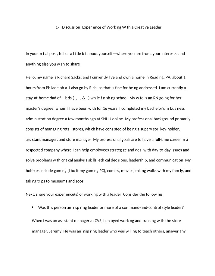 Experience of Working With a Creative Leader - Discussion Post