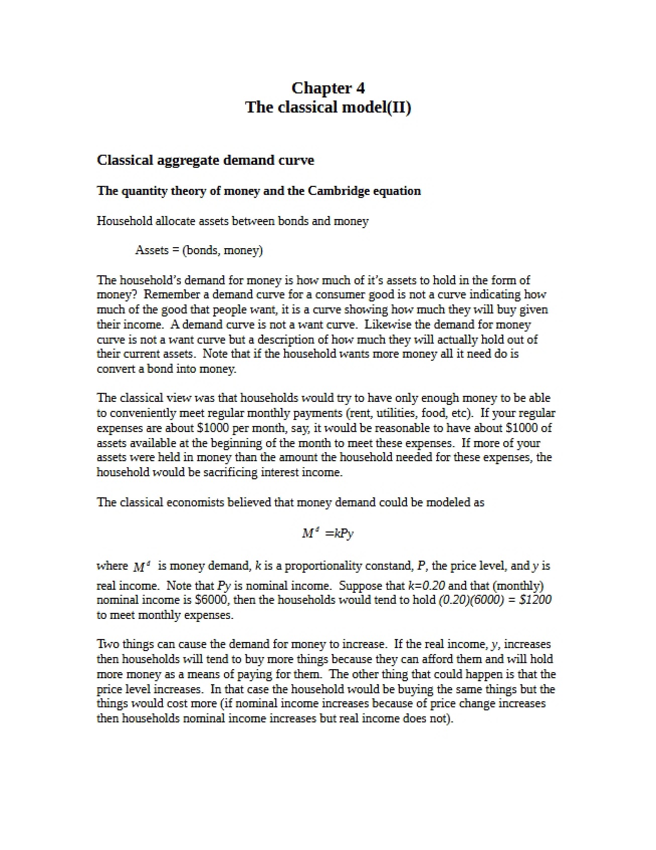 Classical Economic Model