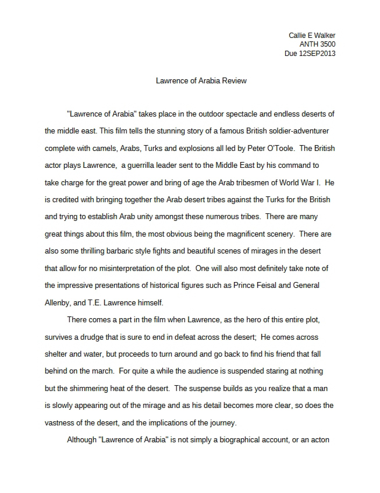 Film Analysis Lawrence of Arabia