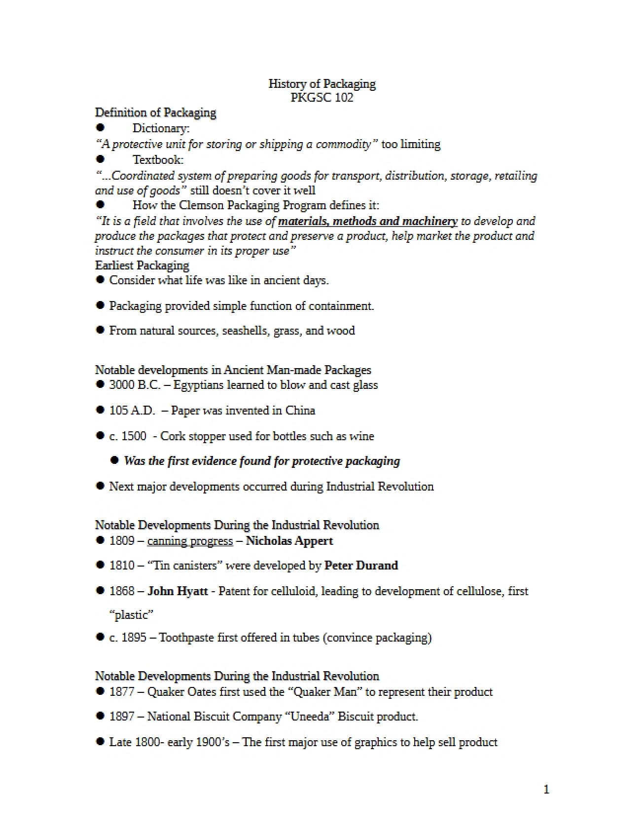 Handout on Packaging History