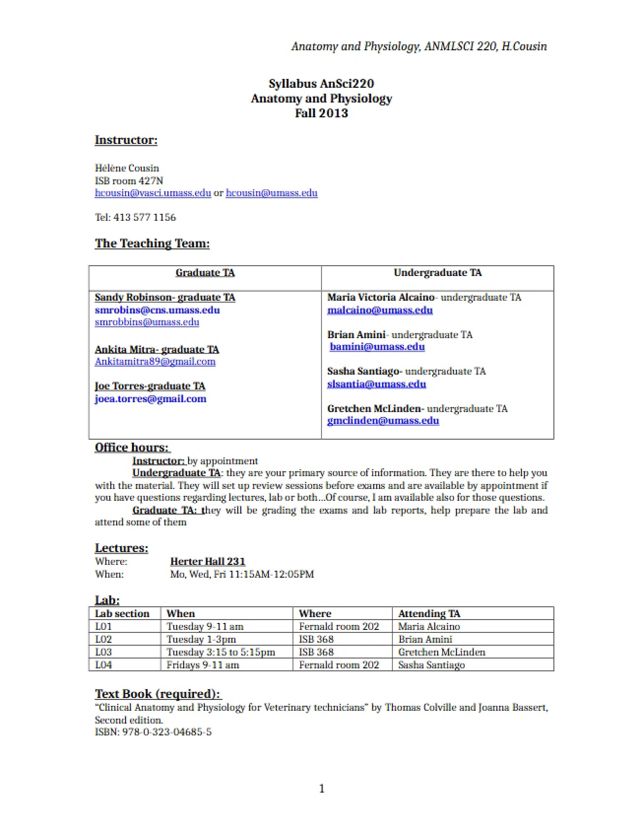 Syllabus Phys & Anat of Domestic Animals