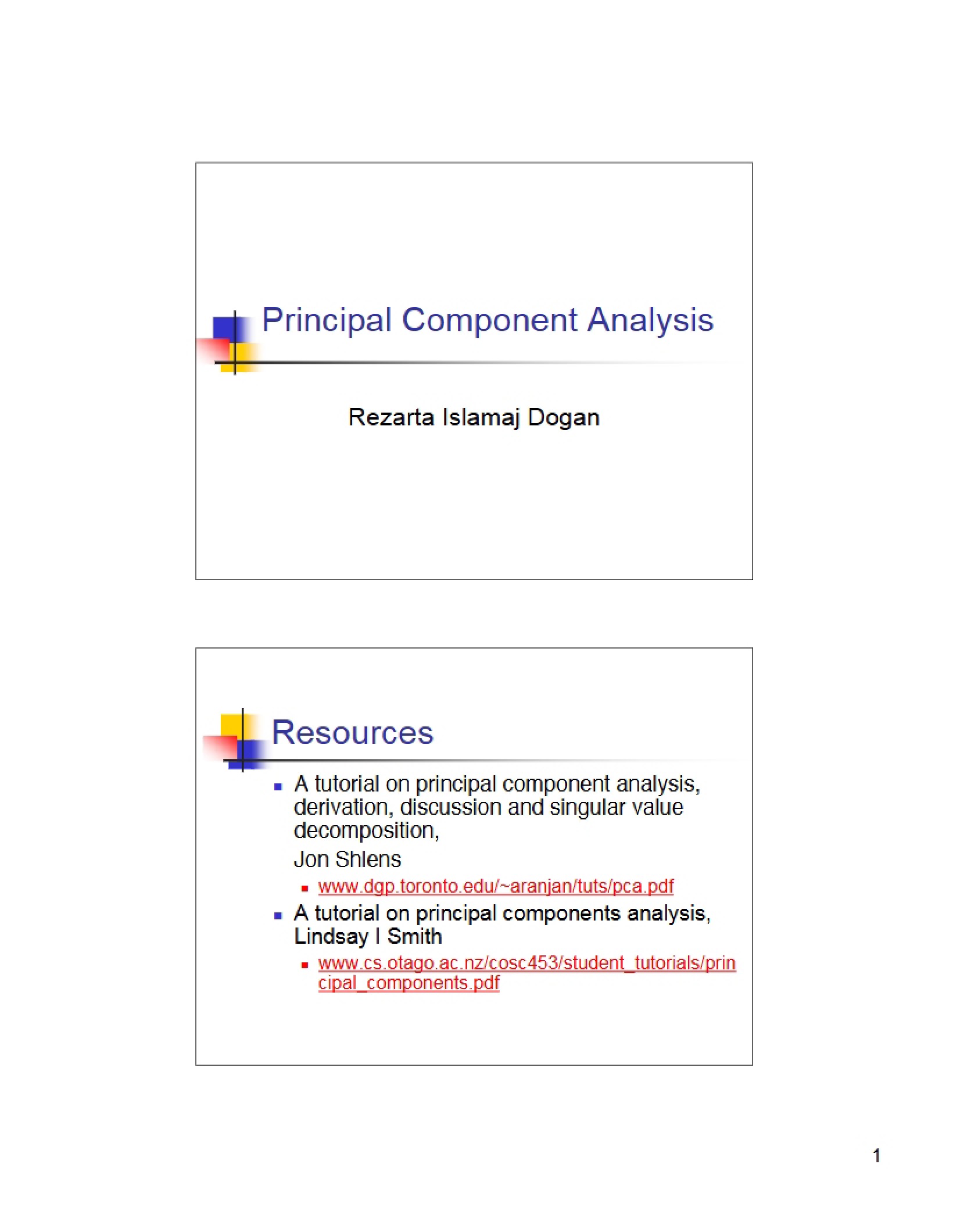 Analysis of Principal Components