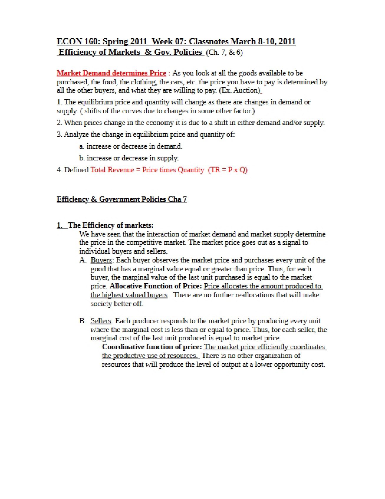 Microeconomics Class Notes