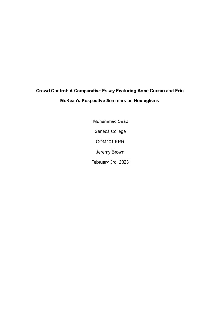 Essay on Crowd Control