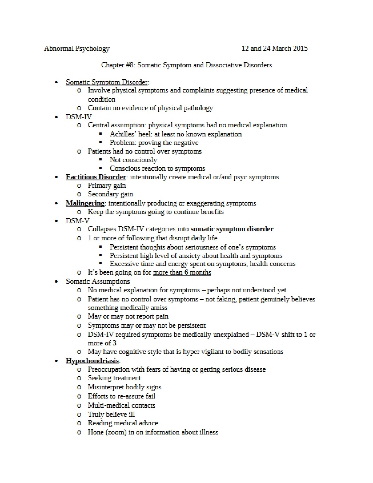 Dissociative and Somatic Symptom Disorders (Chapter 8)