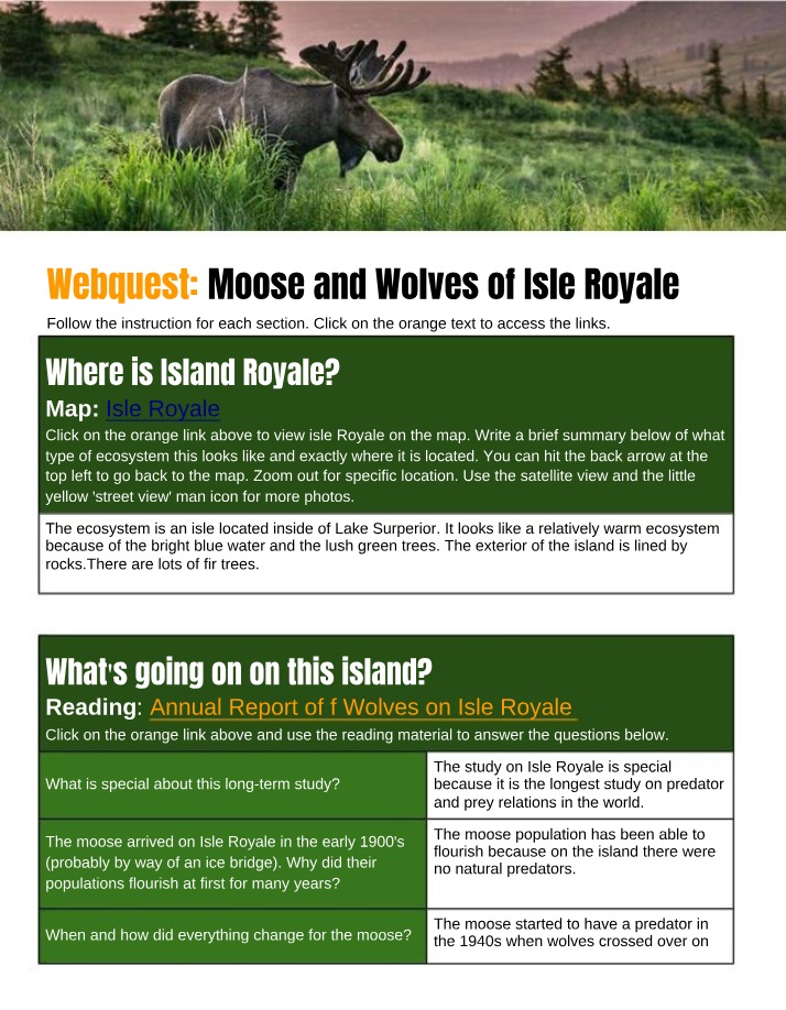 Webquest - Moose and Wolves of Isle Royale