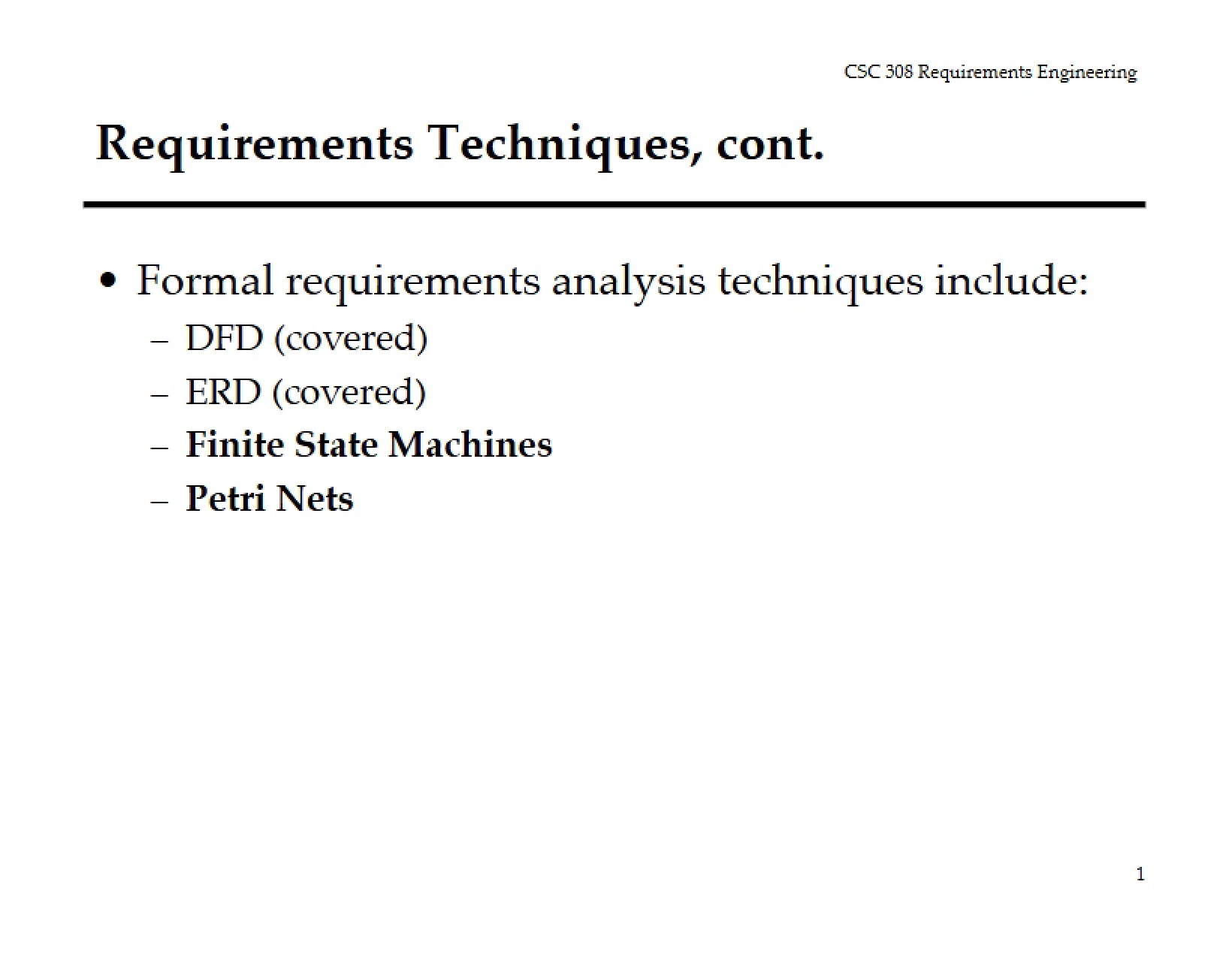 Requirements Techniques Continued