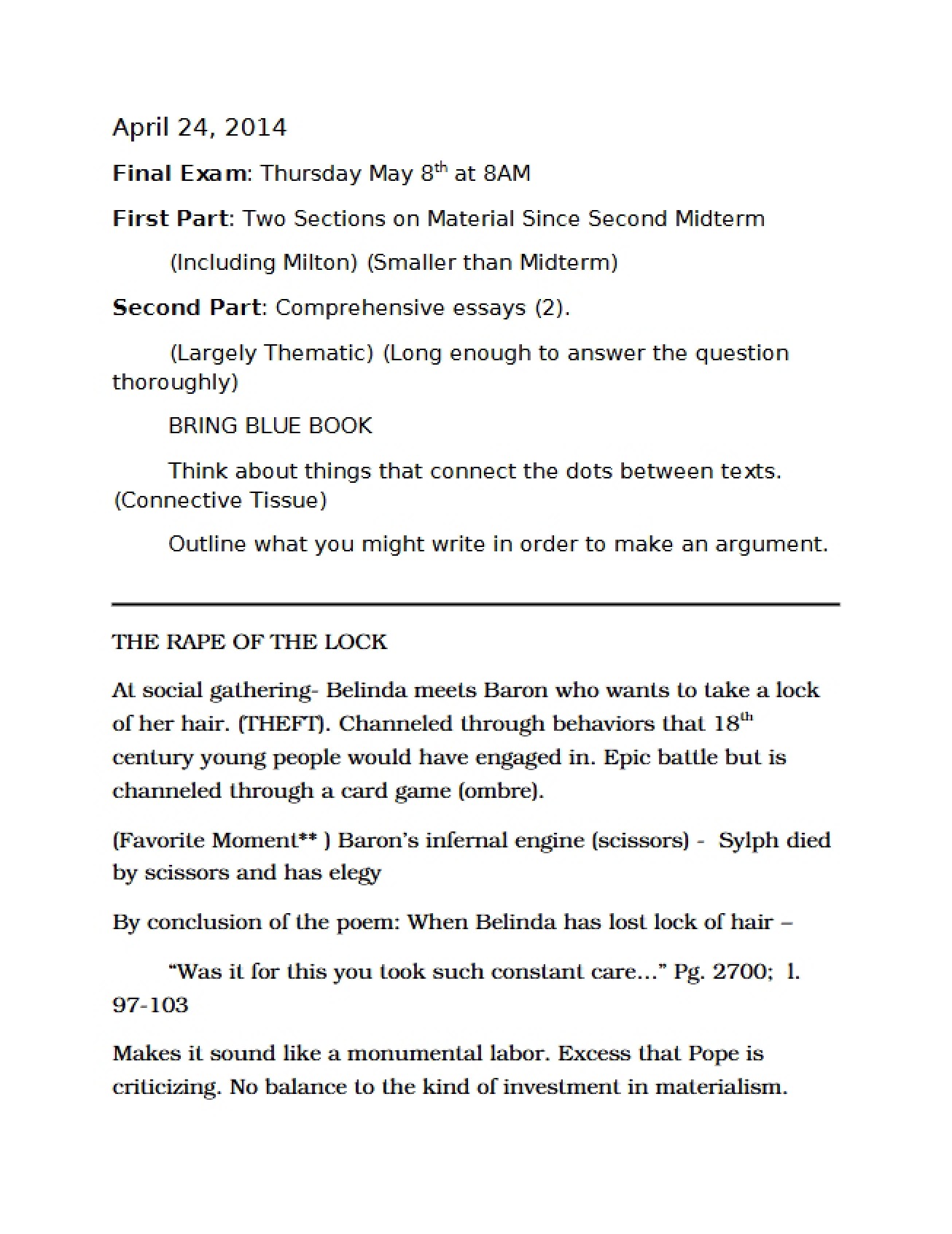 Literary Analysis of The Rape of the Lock