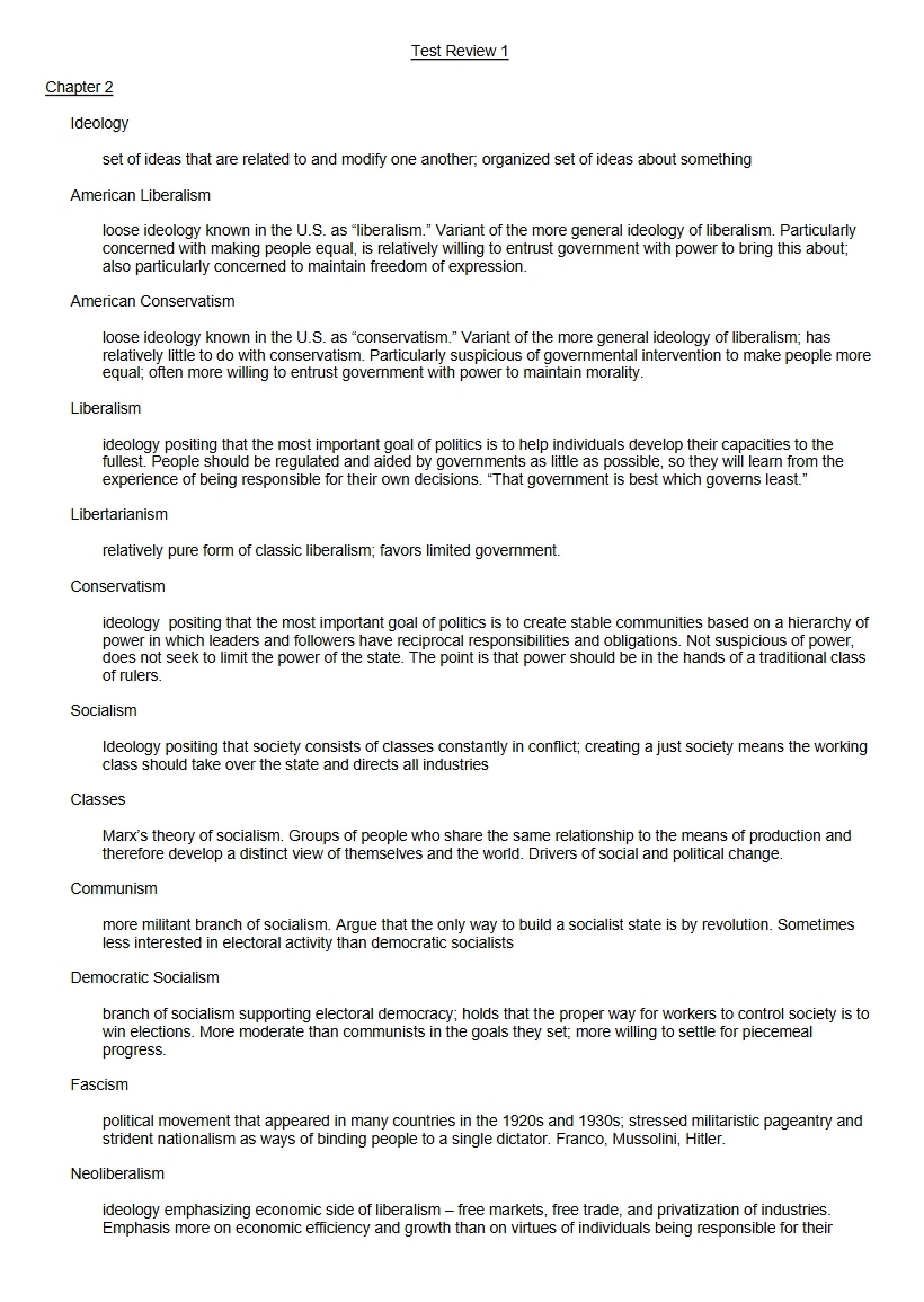 Review 1 for Test