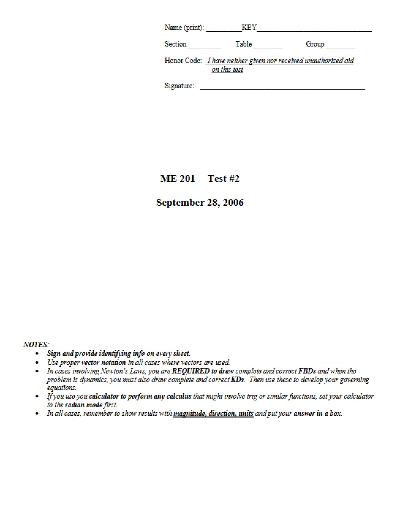 Test 2 Solution (Fall 2006)