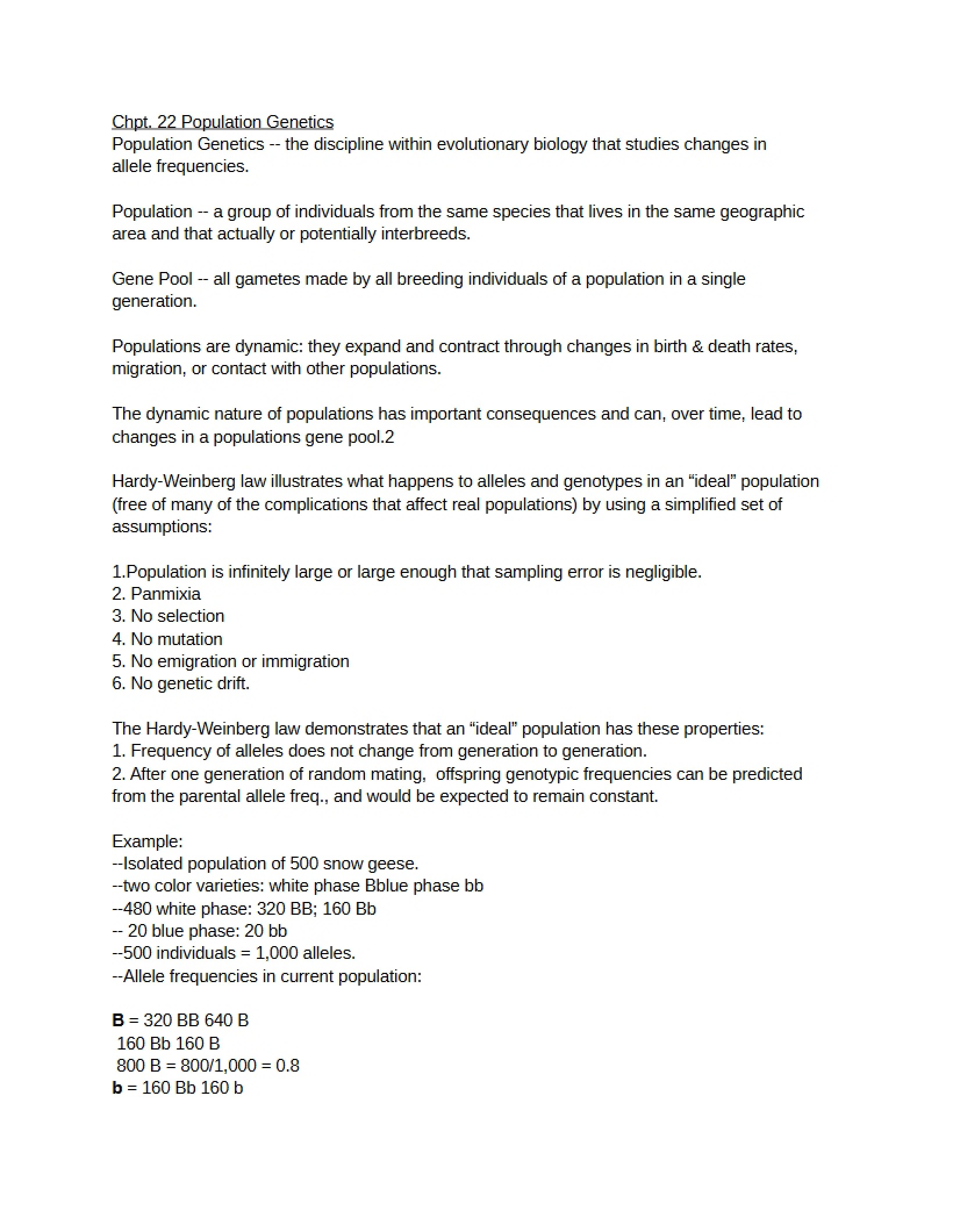 Population Genetics Chapter 22