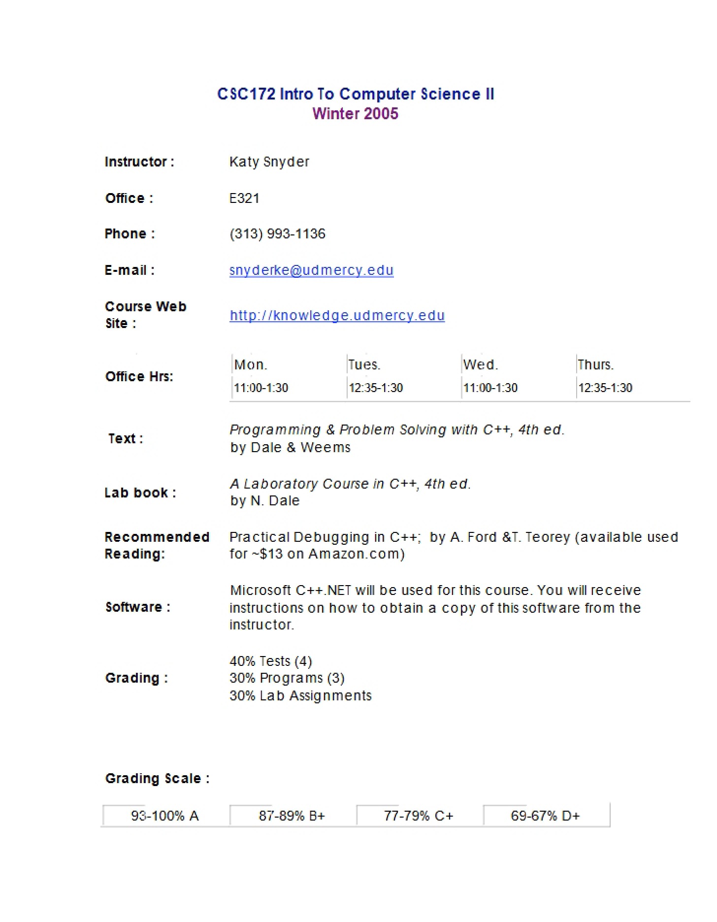 Syllabus and Schedule