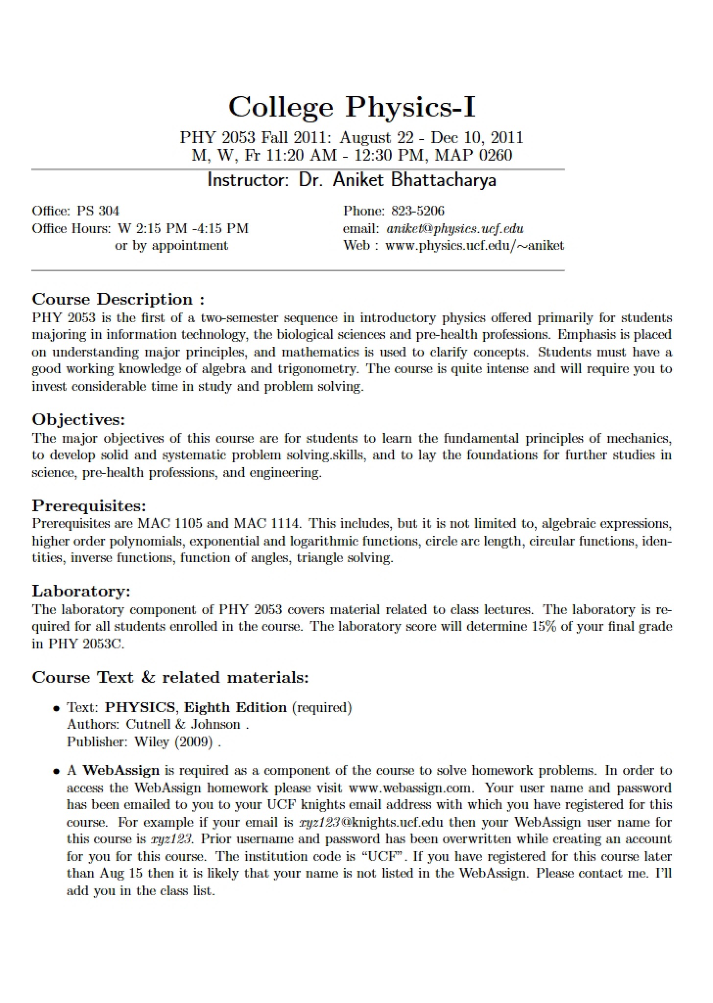 Syllabus (PHY 2053)