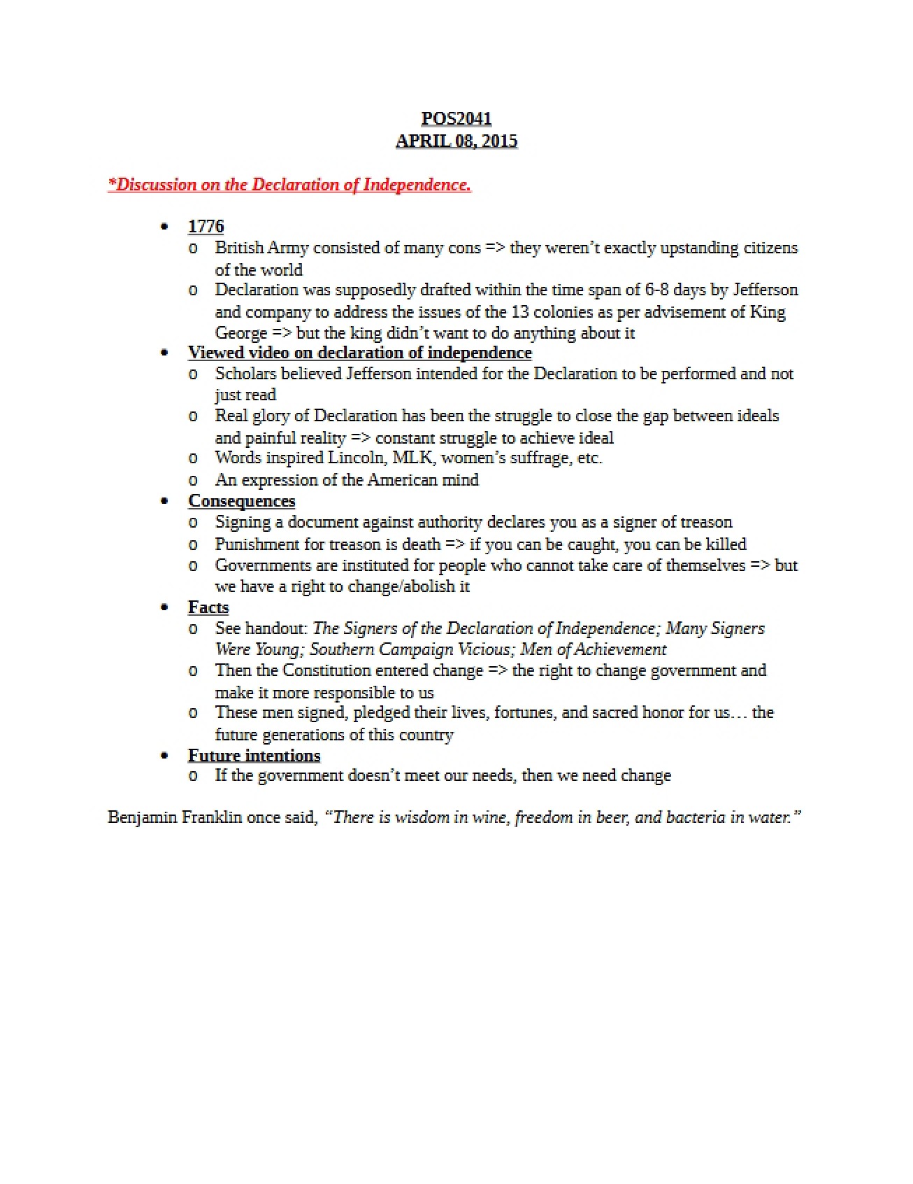 Text of the Declaration of Independence