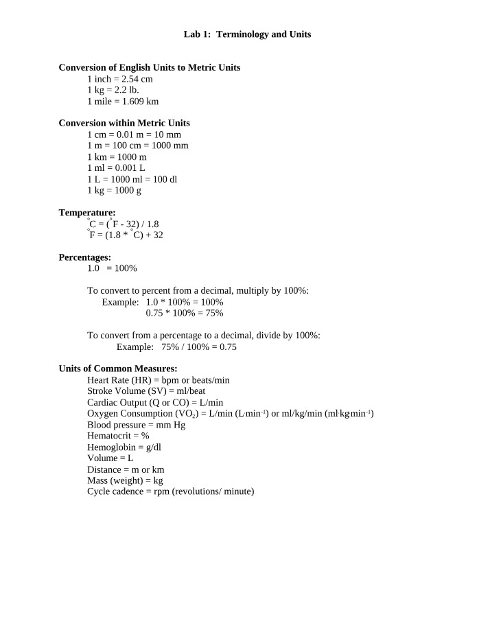 Terminology and Units - Lab 1