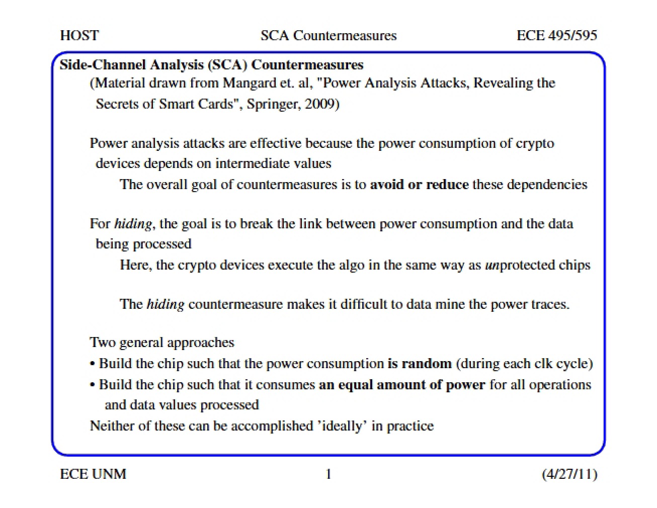 Countermeasures for Side Channel Attacks
