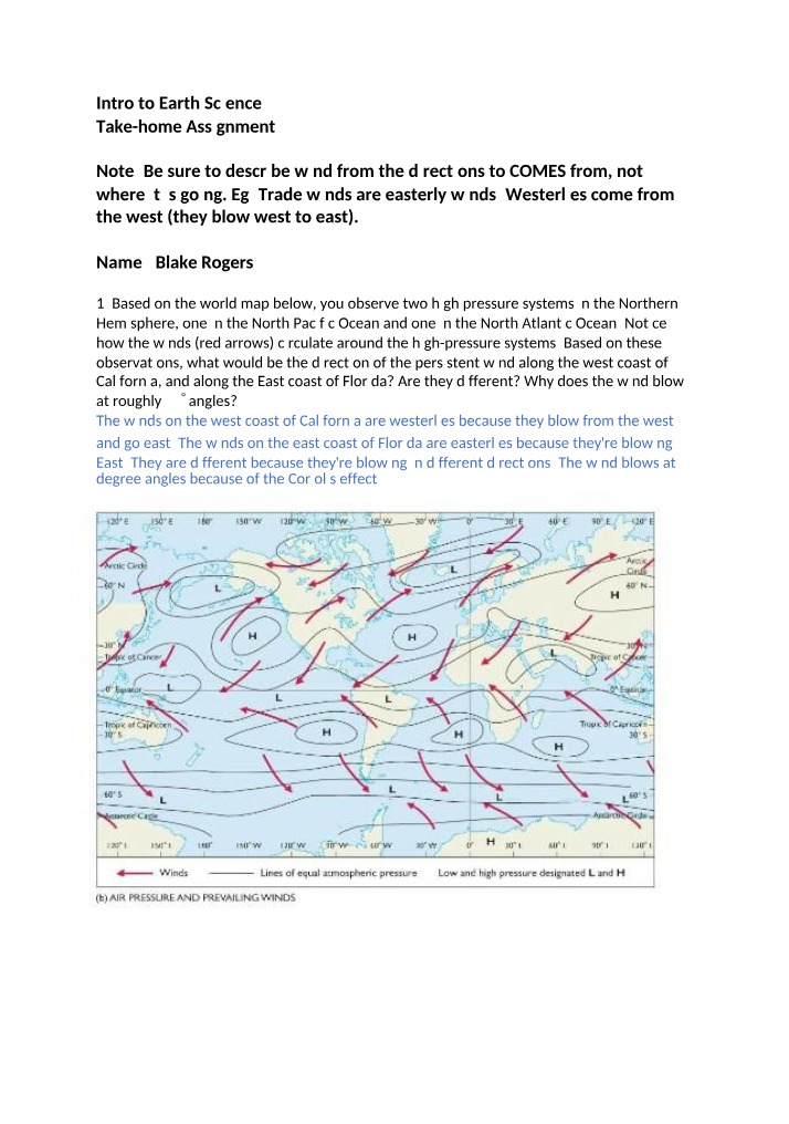 Worksheet on Ocean Circulation